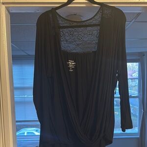 Torrid Knit Rayon Span Surplice Lace Back Long Sleeve Top